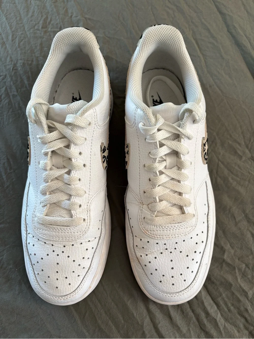 Nike Court Vision Low Leopard Swoosh White Leather. Size 9.5.